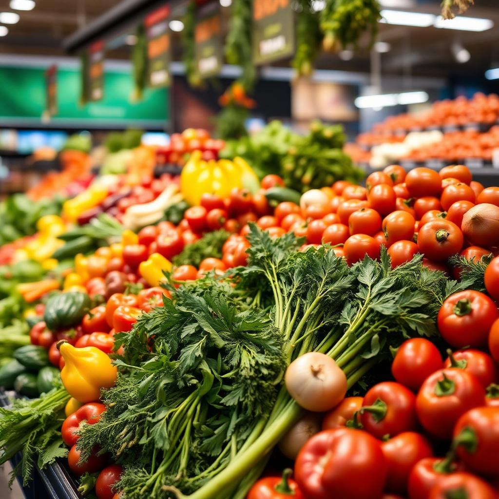 Fresh vegetables at the grocery counter