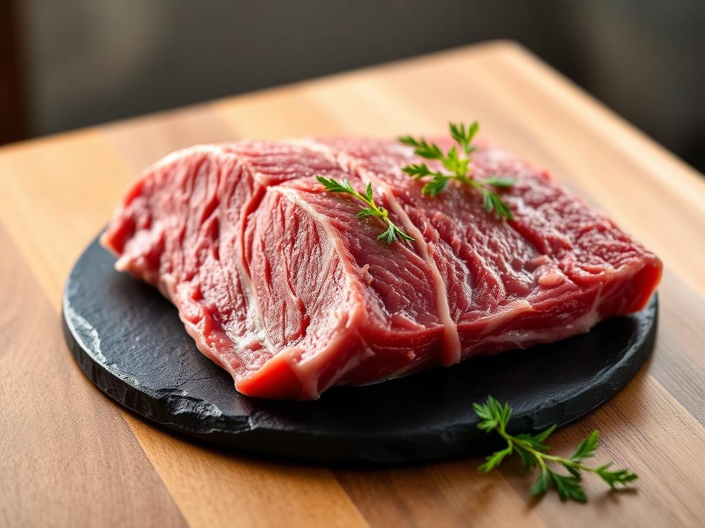 Premium raw halal beef brisket on a slate board