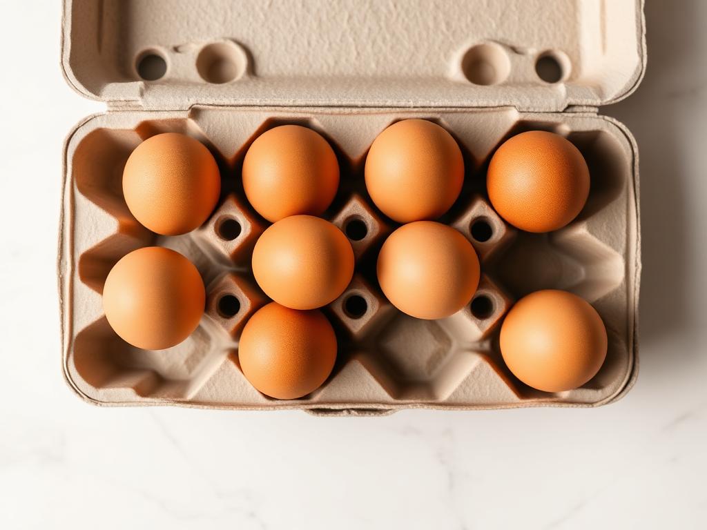 Carton tray of large organic brown eggs