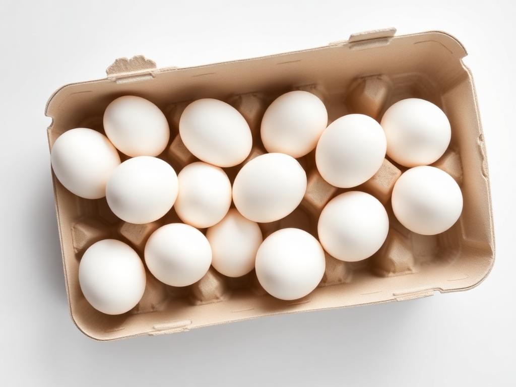 Carton tray of fresh white eggs